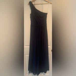 David’s Bridal Chiffon One Shoulder Bridesmaid Dress in Marine Navy